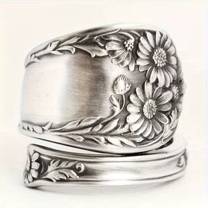 Vtg Style Silver Floral Spoon Ring Sunflower Old England Boho Retro New sz: 7